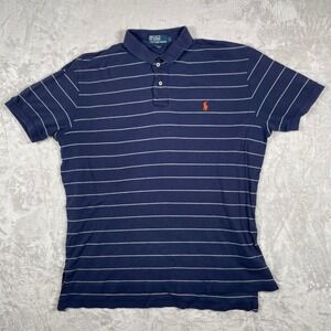 Polo‎ Ralph Lauren Striped Polo Shirt Mens L Orange Logo Casual